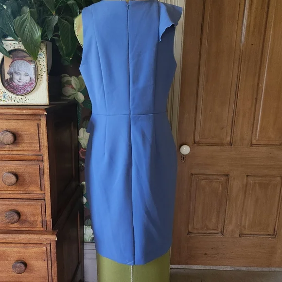 Ann Taylor Blue Ruffle Sheath Dress | Size 10 | Sleeveless V-Neck | Career Work - Picture 6 of 13